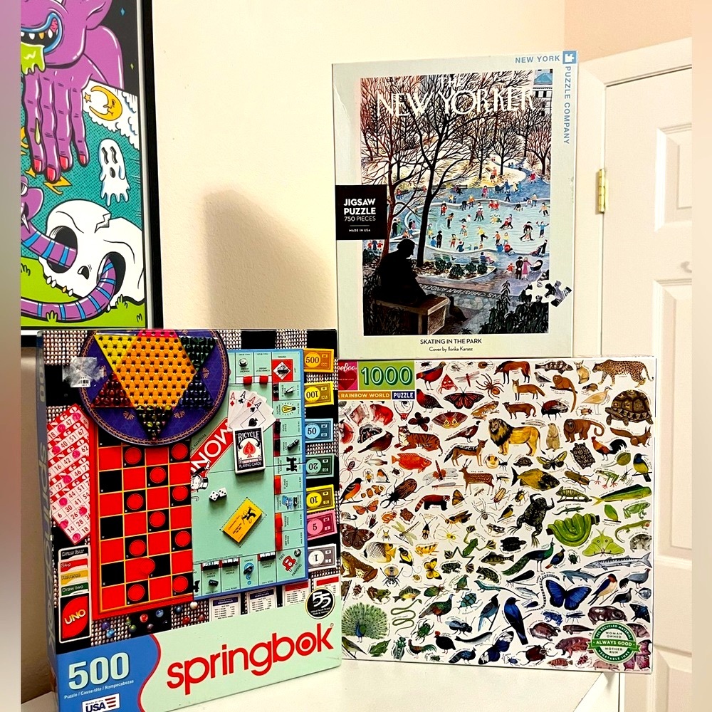 Three 3 Jigsaw Puzzles, New Yorker, eeboo, Springbook, 500, 750, 1000 pieces